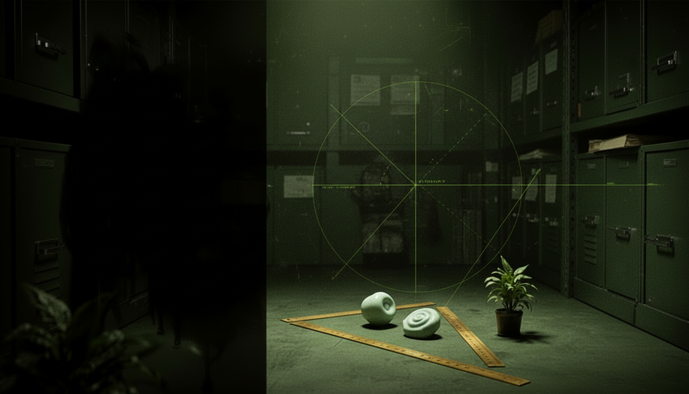 A strange repeated pattern of pale objects on an archival evidence desk
